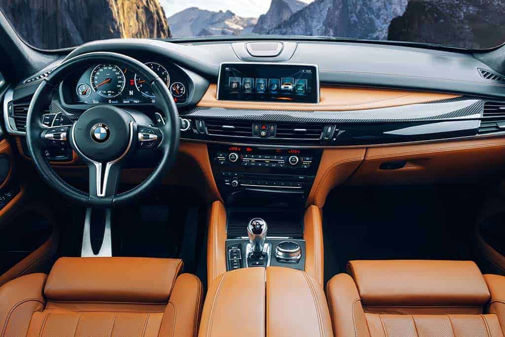 Recently repaired BMW X6 view from the dashboard